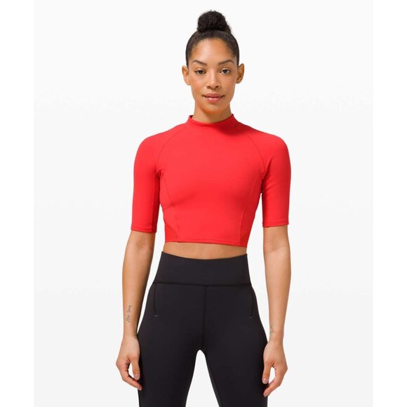 Lululemon Everlux & Mesh Cropped Short Sleeve Top Pink Punch Size 4 - Picture 1 of 2